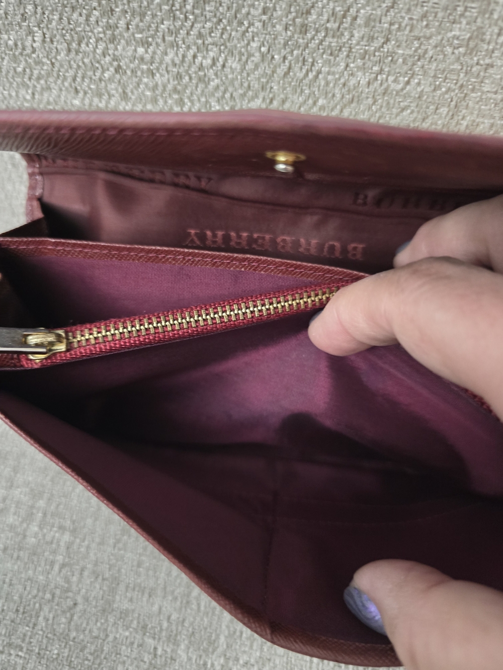 EUC Burberry Vintage Nova Check Continental Long Wallet Burgundy Leather - Picture 7 of 12